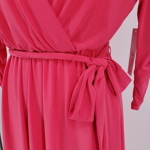 Eliza J Faux Wrap Cocktail Dress 10 Jersey Knit Belted V Neck High Low Hem Pink - Picture 8 of 13